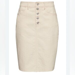 UEC BANANA REPUBLIC IVORY CREAM WHITE Button-Front Back Slit Skirt COTTON SZ 6